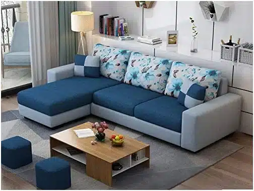 L - shaped sofa and a center table.