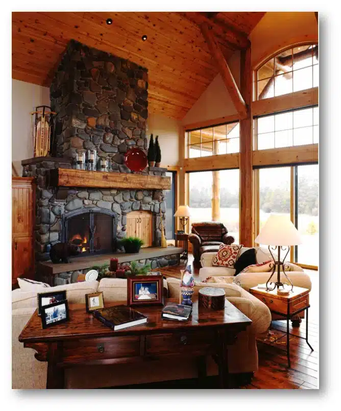 Living room with chimney.