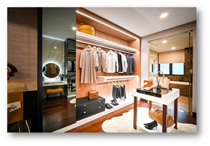 Luxurious walk in wardrobe.