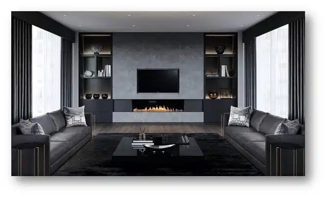 Black interior ideas for living room.