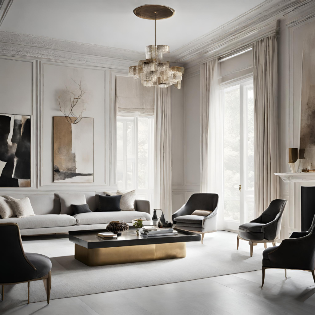 Luxurious living room featuring off white color